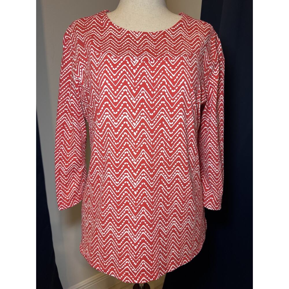 J McLAUGHLIN (XL)CATALINA Cloth-Red Chevron-3/4 Sleeve-Blouse-Luxury-4th of July